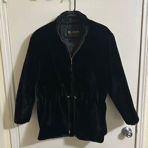 Vintage St. John Collection by Marie Gray Faux Fur Zip Cinched Waist Jacket